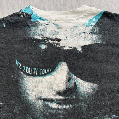 美品 90s U2 ZOO TV Tシャツ バンドT 総柄 AOP USA製 HANES シングルステッチ 2XL ロック ba-x-2505-010