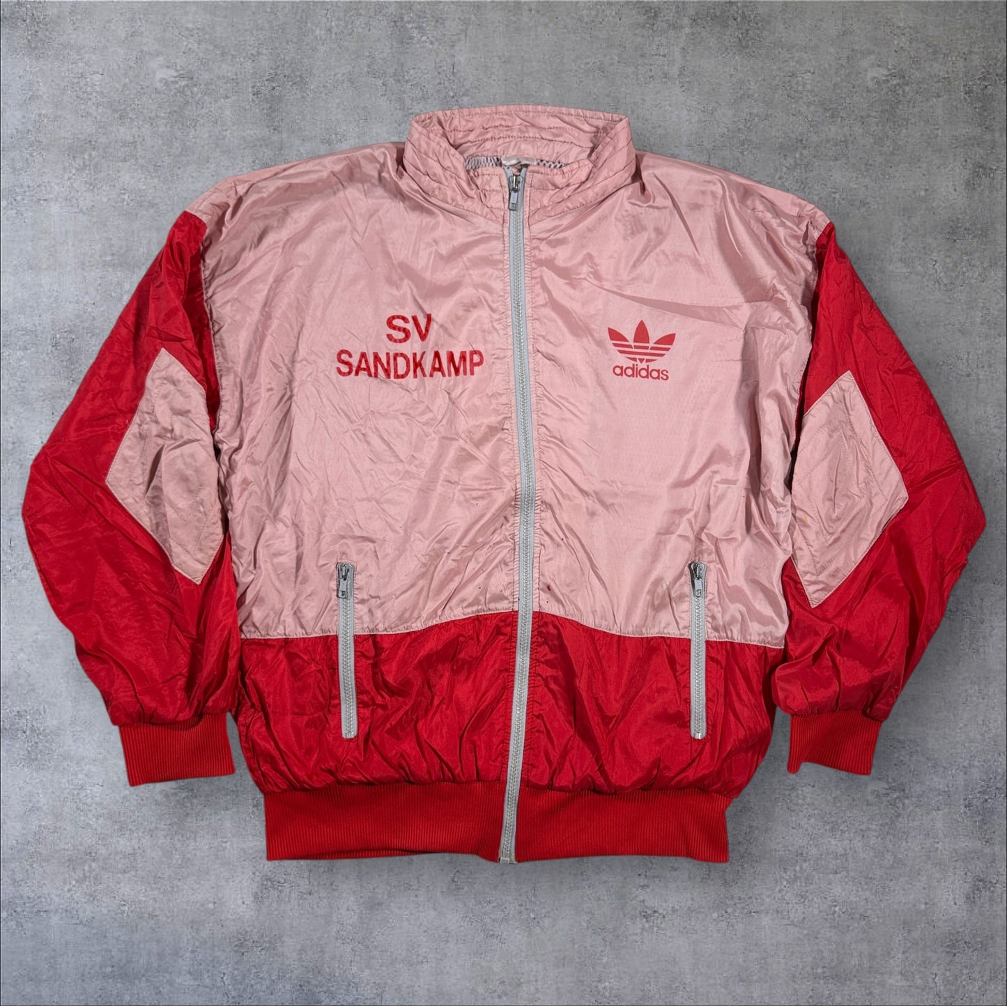 90s adidas ナイロンジャケット ピンク 万国旗タグ ad-u-2505-004