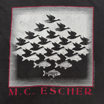 90s M.C. Escher エッシャー Sky & Water 騙し絵 アートT Hanes 黒 L a-t-2505-021