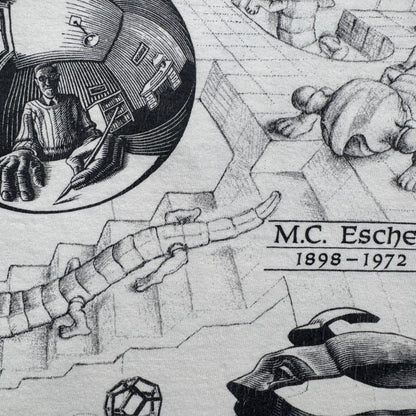 90s M.C. Escher エッシャー マルチプリント 両面 騙し絵 アートT AOP SOFTEE USA製 白 XL a-t-2505-022