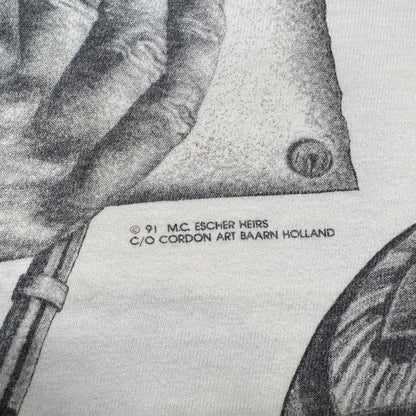 90s M.C. Escher エッシャー マルチプリント 両面 騙し絵 アートT AOP ANDAZIA USA製 白 M a-t-2505-019