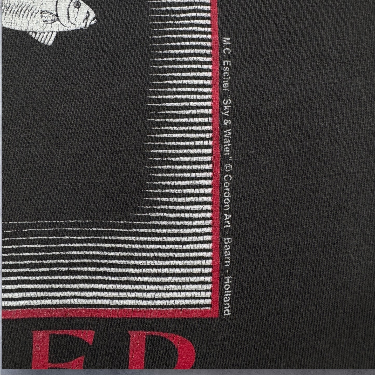 90s M.C. Escher エッシャー Sky & Water 騙し絵 アートT Hanes 黒 L a-t-2505-021