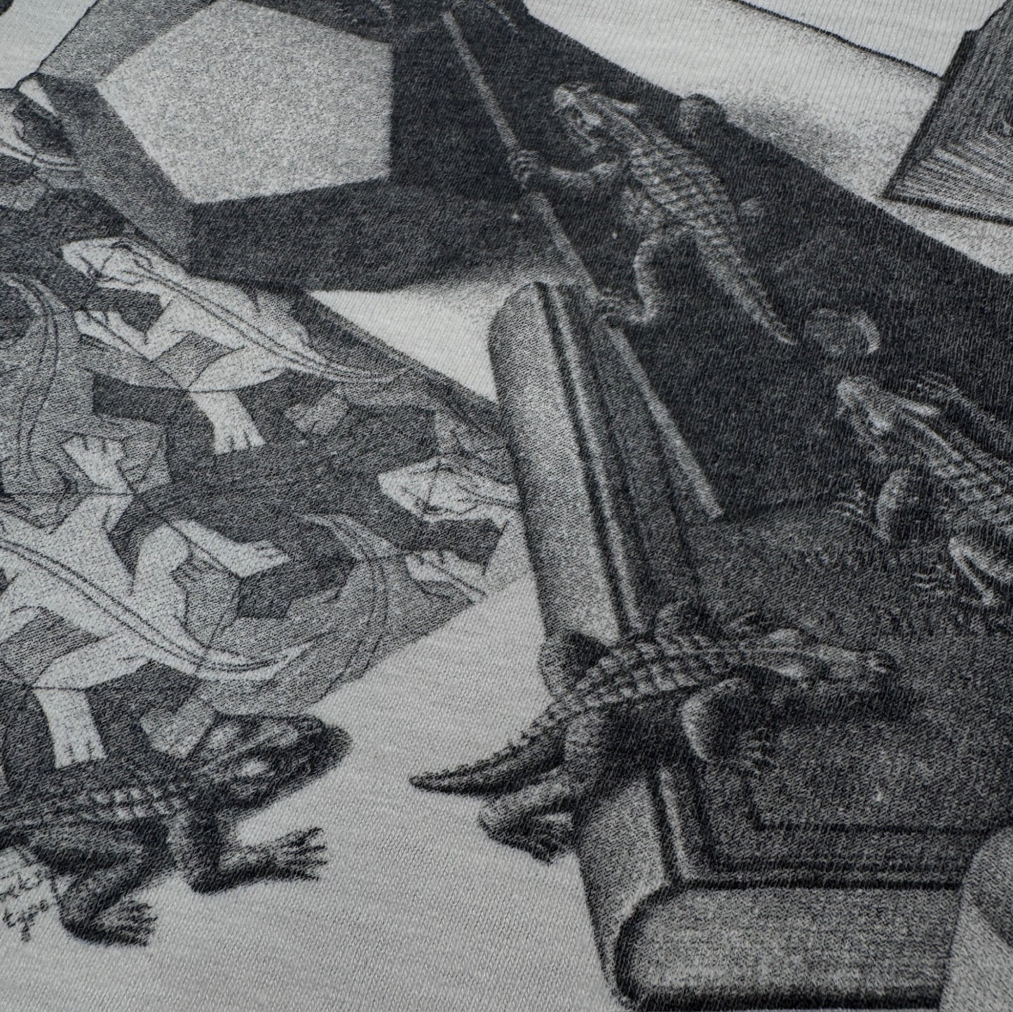 90s M.C. Escher エッシャー マルチプリント 両面 騙し絵 アートT AOP ANDAZIA USA製 白 M a-t-2505-019