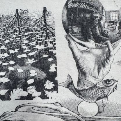 90s M.C. Escher エッシャー マルチプリント 両面 騙し絵 アートT AOP SOFTEE USA製 白 XL a-t-2505-022