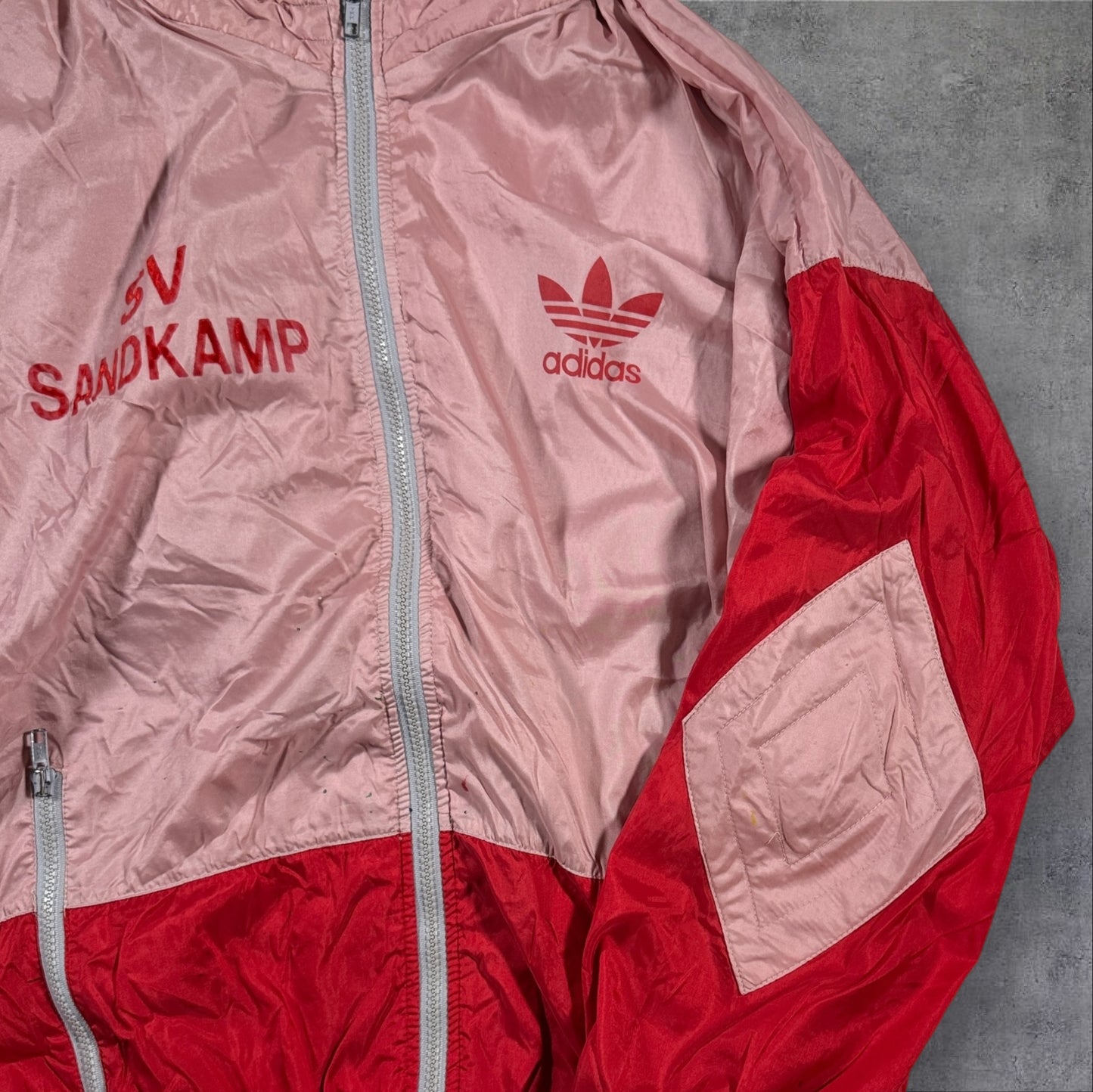 90s adidas ナイロンジャケット ピンク 万国旗タグ ad-u-2505-004