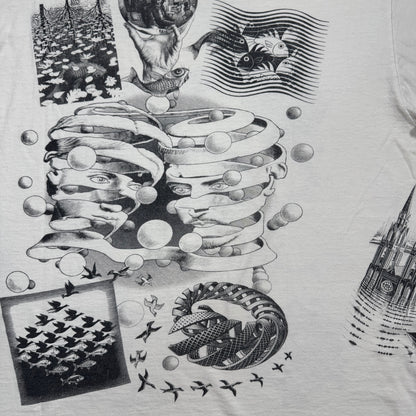 90s M.C. Escher エッシャー マルチプリント 両面 騙し絵 アートT AOP SOFTEE USA製 白 XL a-t-2505-022