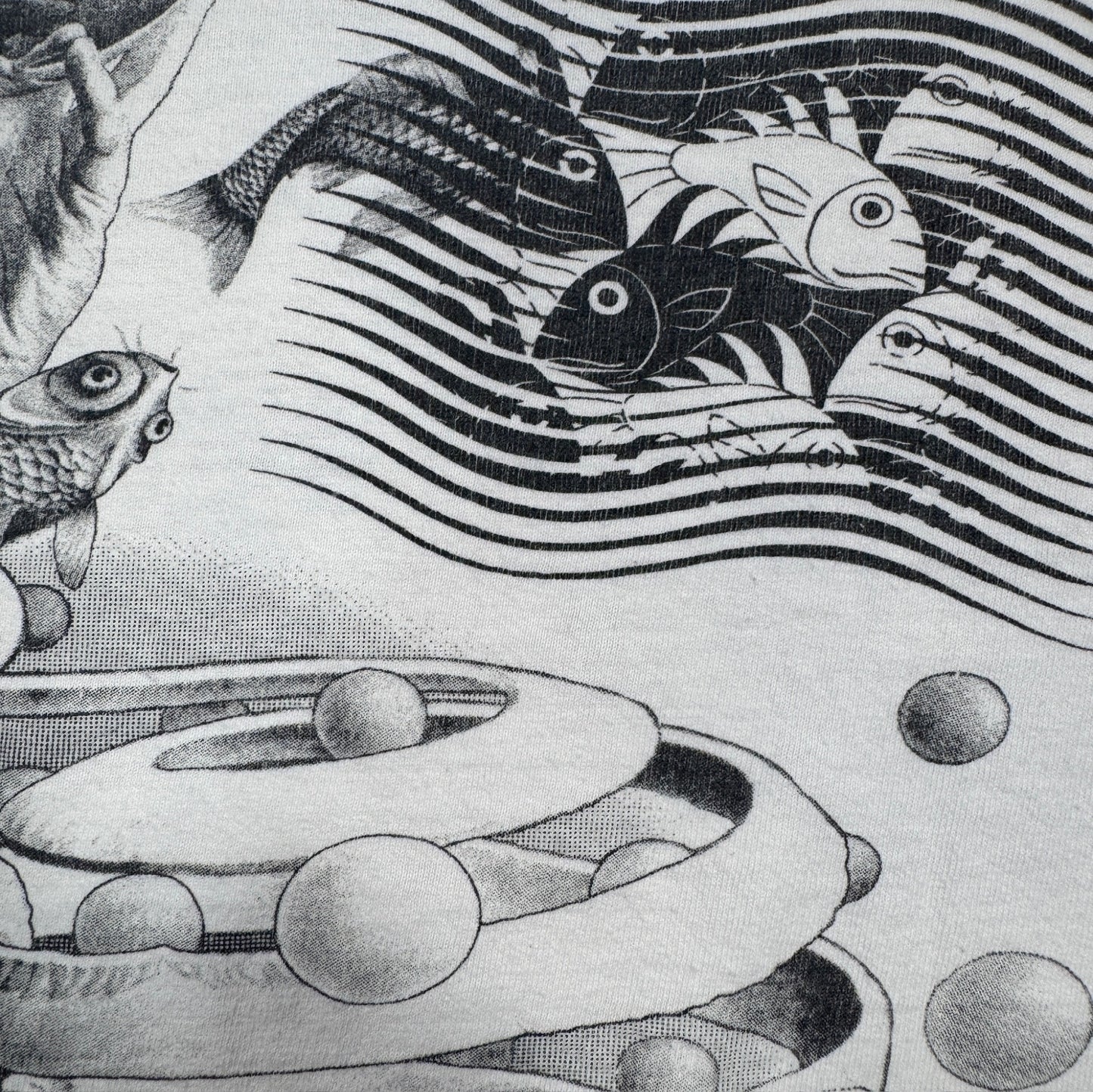 90s M.C. Escher エッシャー マルチプリント 両面 騙し絵 アートT AOP SOFTEE USA製 白 XL a-t-2505-022