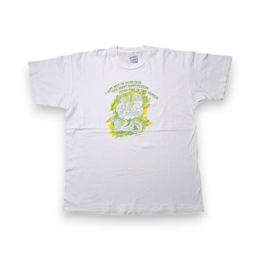 90s Tシャツ アートT お酒 おじさん ユーロ 白 XL a-000015