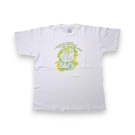 90s Tシャツ アートT お酒 おじさん ユーロ 白 XL a-000015