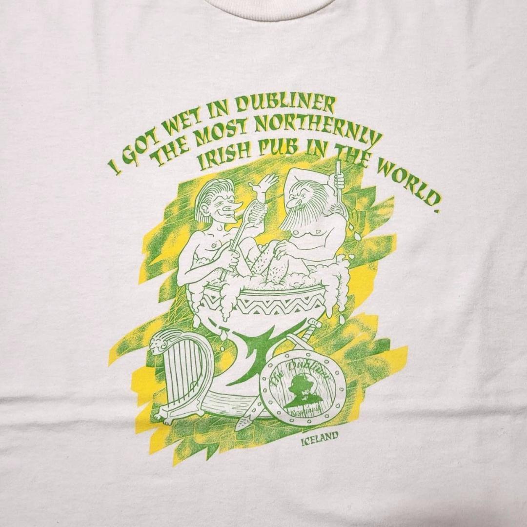90s Tシャツ アートT お酒 おじさん ユーロ 白 XL a-000015