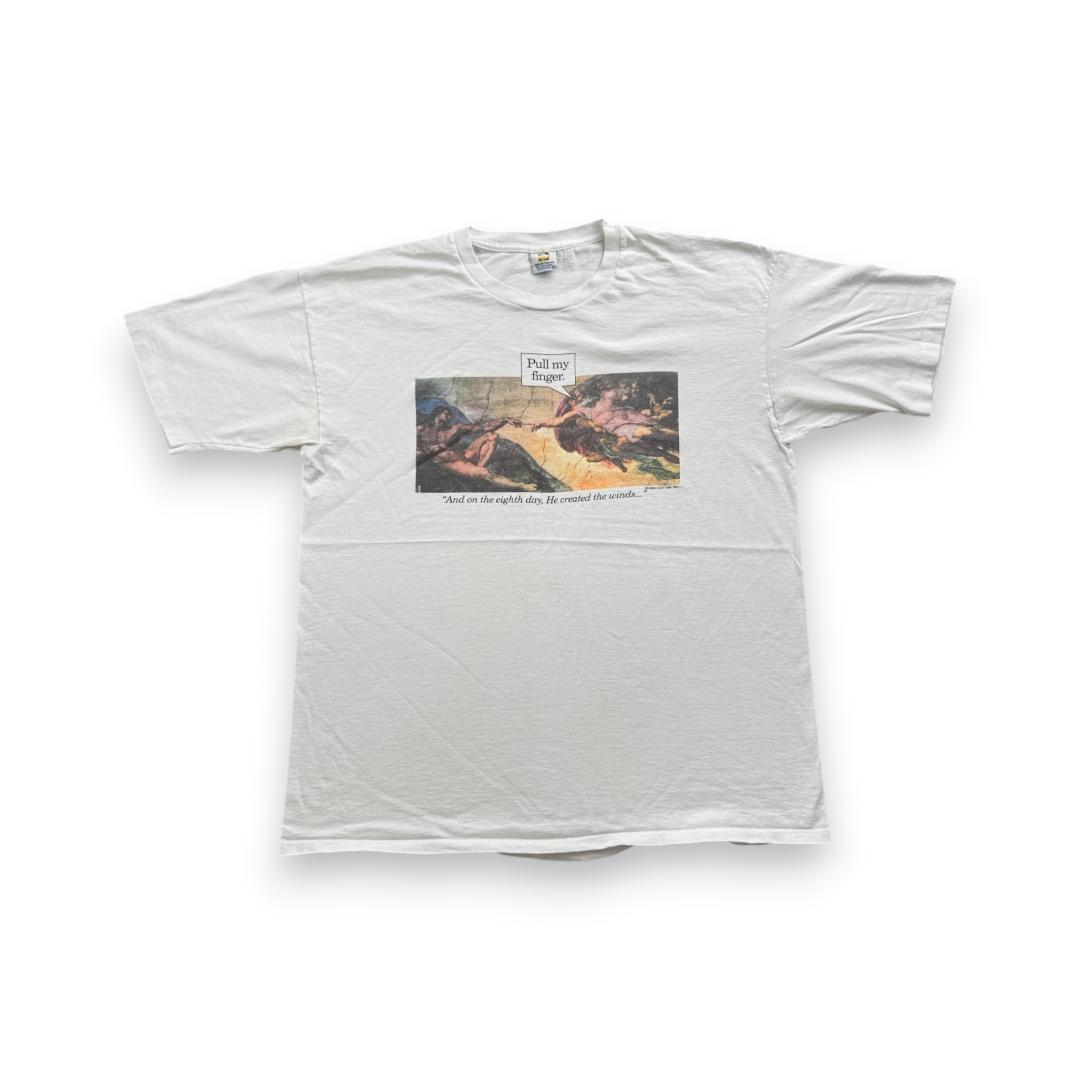 90s Tシャツ ミケランジェロ アートT pull my 白 a-u-2505-081