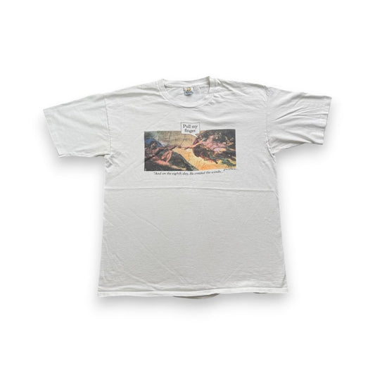 90s Tシャツ ミケランジェロ アートT pull my 白 a-u-2505-081