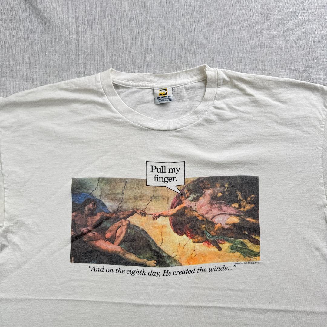 90s Tシャツ ミケランジェロ アートT pull my 白 a-u-2505-081