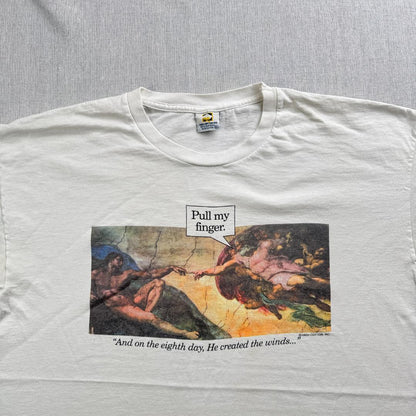 90s Tシャツ ミケランジェロ アートT pull my 白 a-u-2505-081