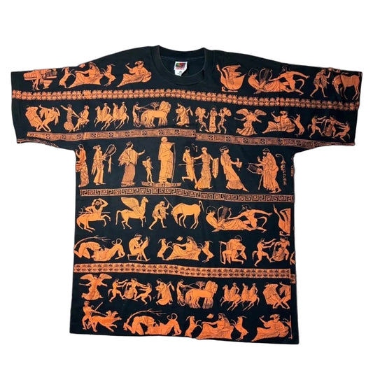 90s 総柄 壁画 エジプト ヒエログリフ リペア跡 フルーツオブザルーム XL a-u-2505-092