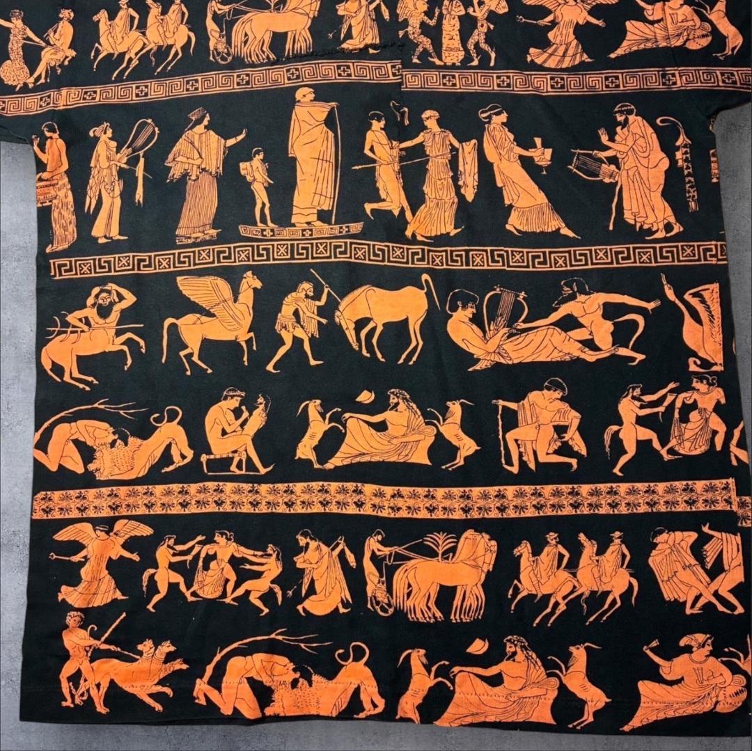 90s 総柄 壁画 エジプト ヒエログリフ リペア跡 フルーツオブザルーム XL a-u-2505-092