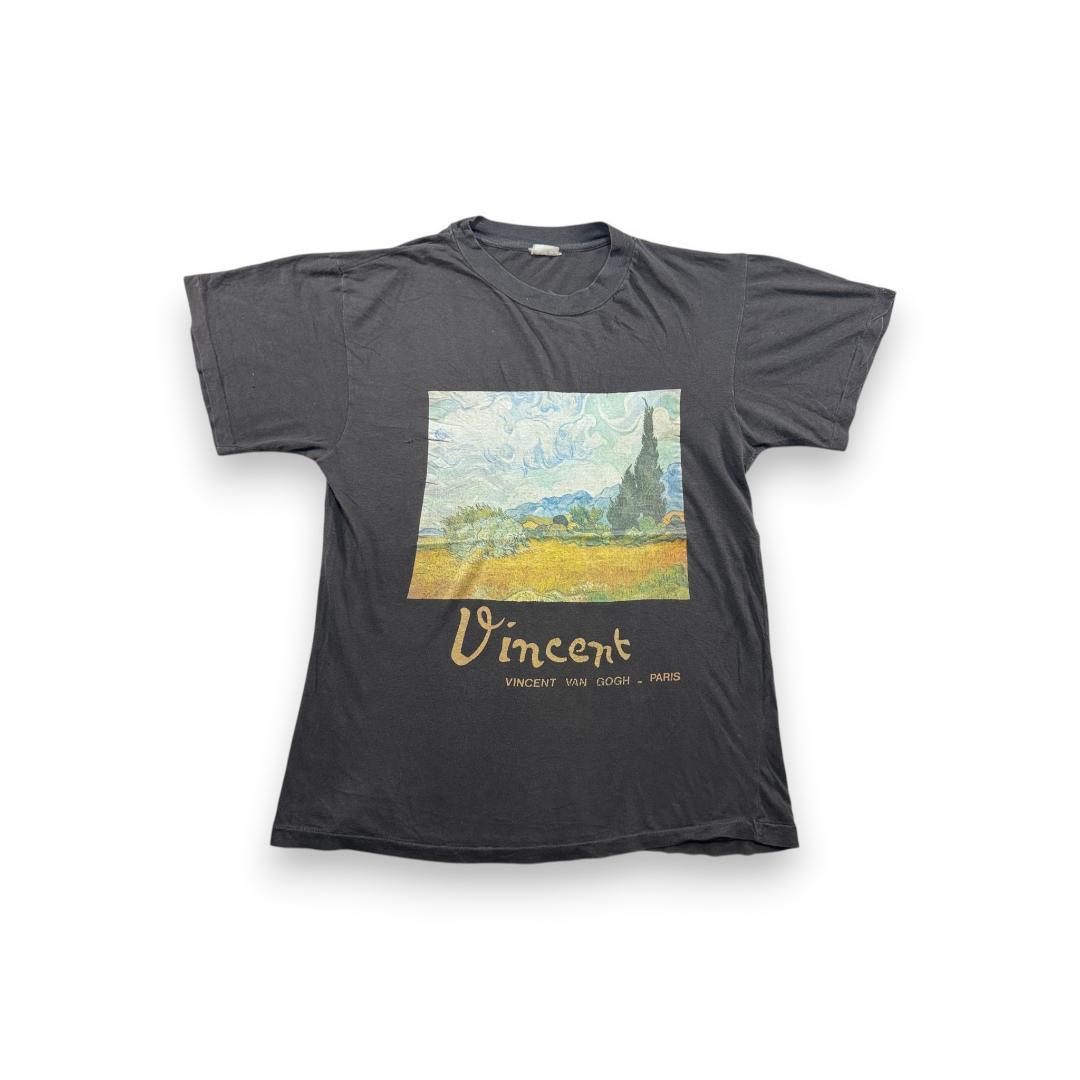 80s 90s Tシャツ ヴァンゴッホ アート 麦畑 PARIS 黒 a-t-2505-008