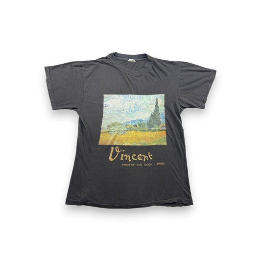 80s 90s Tシャツ ヴァンゴッホ アート 麦畑 PARIS 黒 a-t-2505-008
