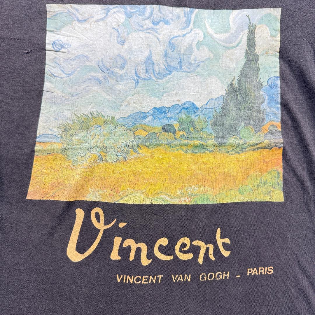 80s 90s Tシャツ ヴァンゴッホ アート 麦畑 PARIS 黒 a-t-2505-008
