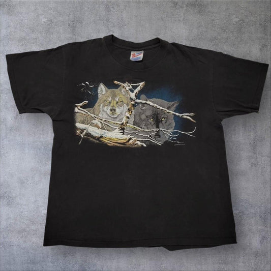 90s 狼 オオカミ ウルフ アート USA製 アニマルT a-000019