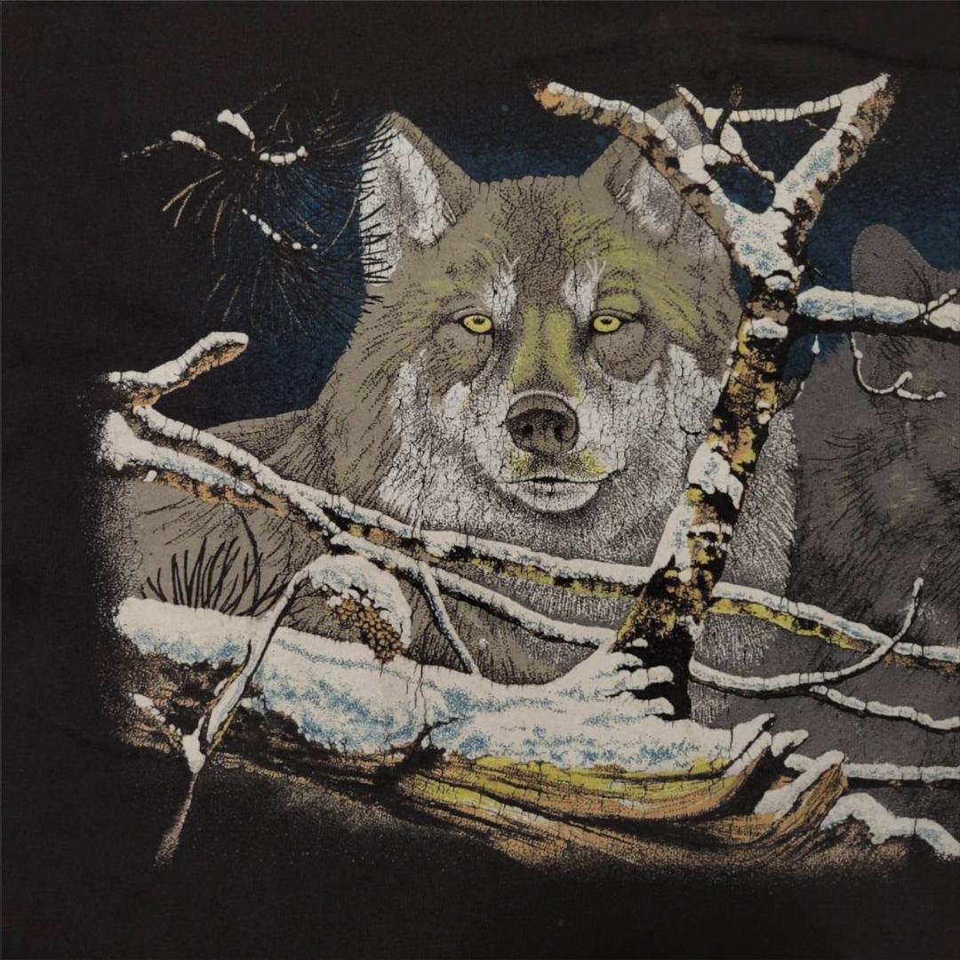 90s 狼 オオカミ ウルフ アート USA製 アニマルT a-000019