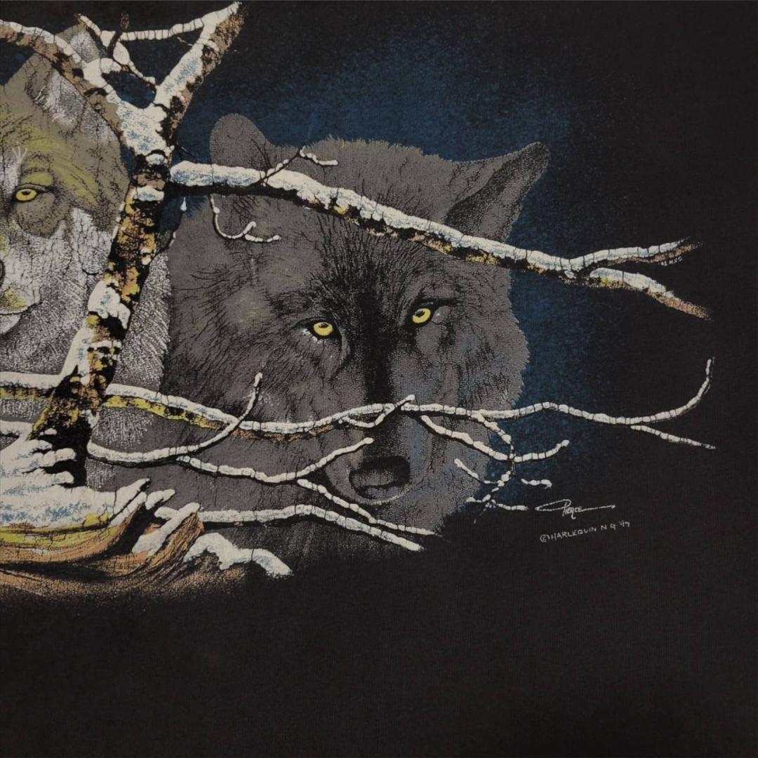 90s 狼 オオカミ ウルフ アート USA製 アニマルT a-000019