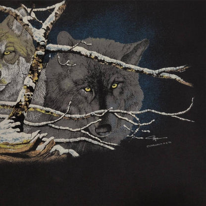 90s 狼 オオカミ ウルフ アート USA製 アニマルT a-000019