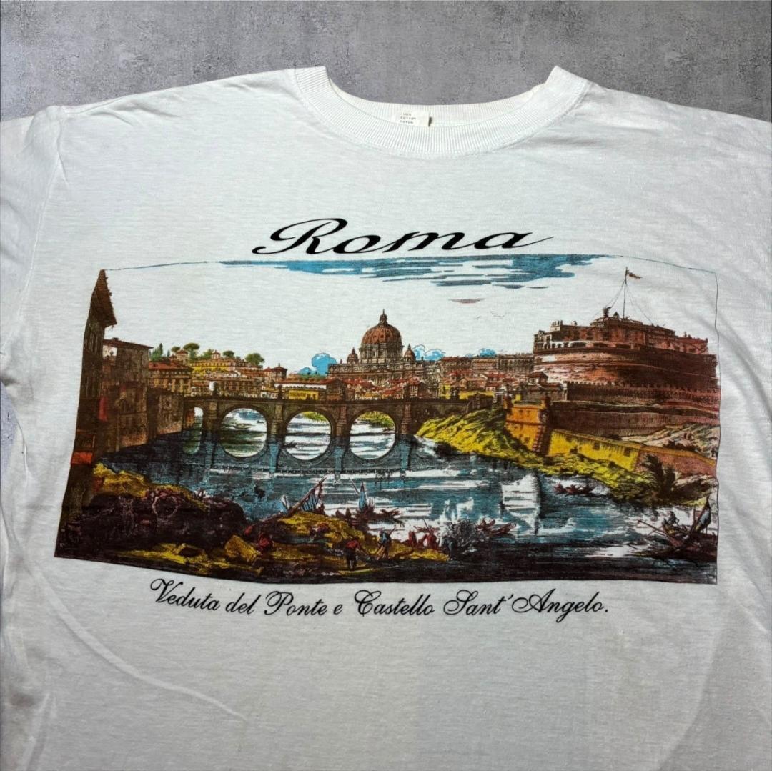 90s イタリア ローマ ROMA スーベニアT ホワイト L a-u-2505-078
