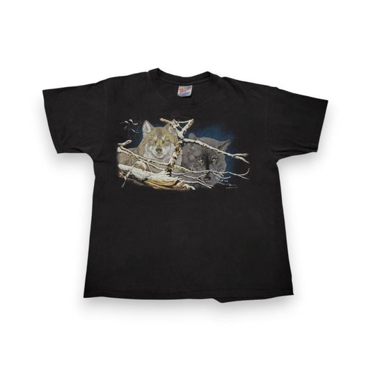 90s USA製 Tシャツ オオカミ 狼 黒 L a-000019