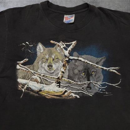 90s USA製 Tシャツ オオカミ 狼 黒 L a-000019