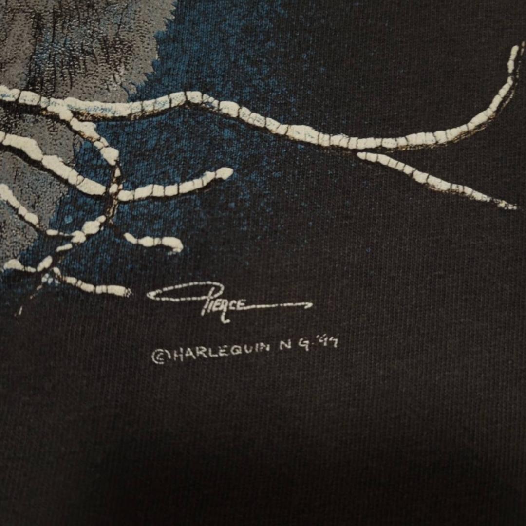 90s USA製 Tシャツ オオカミ 狼 黒 L a-000019