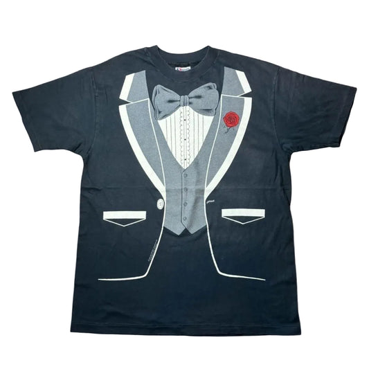 80s タキシード 騙し絵 アートT Hanes USA製 ブラック XL a-u-2505-086