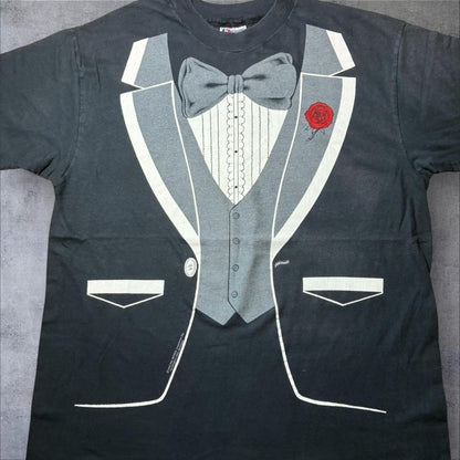 80s タキシード 騙し絵 アートT Hanes USA製 ブラック XL a-u-2505-086