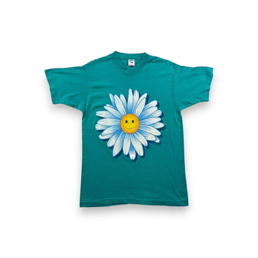 90s Tシャツ スマイリー フラワー ターコイズ M a-t-2505-003