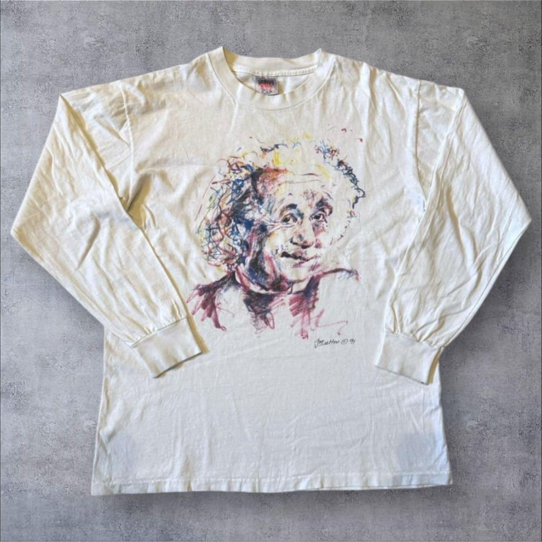 90s アインシュタイン アートT 長袖 偉人 XL z-000024