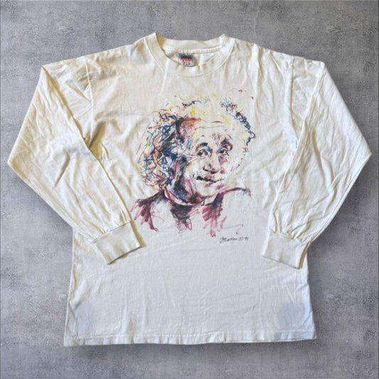 90s アインシュタイン アートT 長袖 偉人 XL z-000024