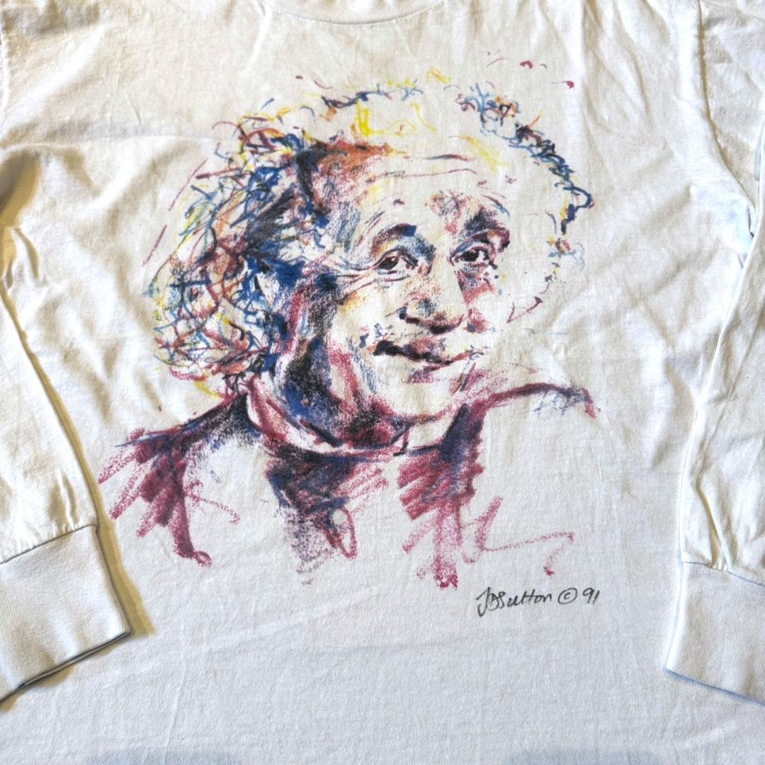 90s アインシュタイン アートT 長袖 偉人 XL z-000024