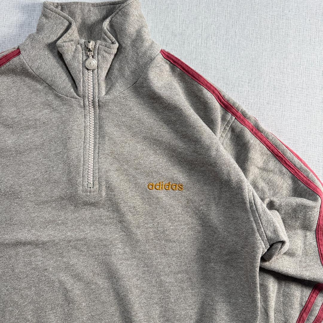 90s adidas アディダス ハーフジップ パーカー トレーナー グレー ja-2603-035