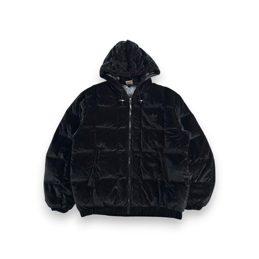 90s adidas アディダス ベロア ダウンジャケット ブラック 銀タグ L ja-2603-020