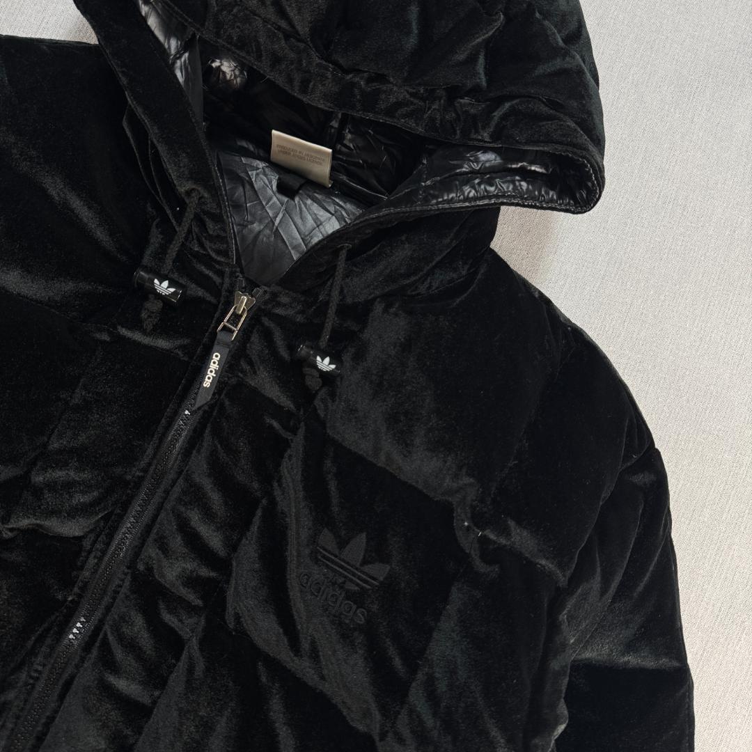 90s adidas アディダス ベロア ダウンジャケット ブラック 銀タグ L ja-2603-020