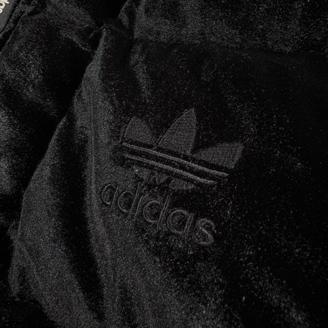 90s adidas アディダス ベロア ダウンジャケット ブラック 銀タグ L ja-2603-020