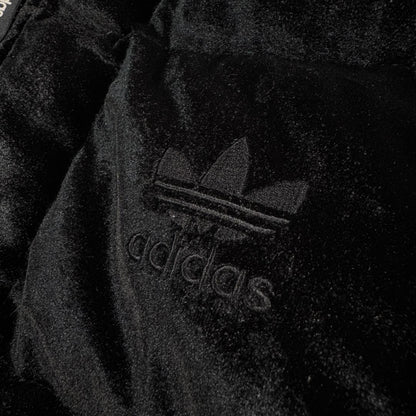 90s adidas アディダス ベロア ダウンジャケット ブラック 銀タグ L ja-2603-020