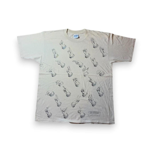 90s 指差し 手話 アート アルファベット Tシャツ XL a-u-2505-072