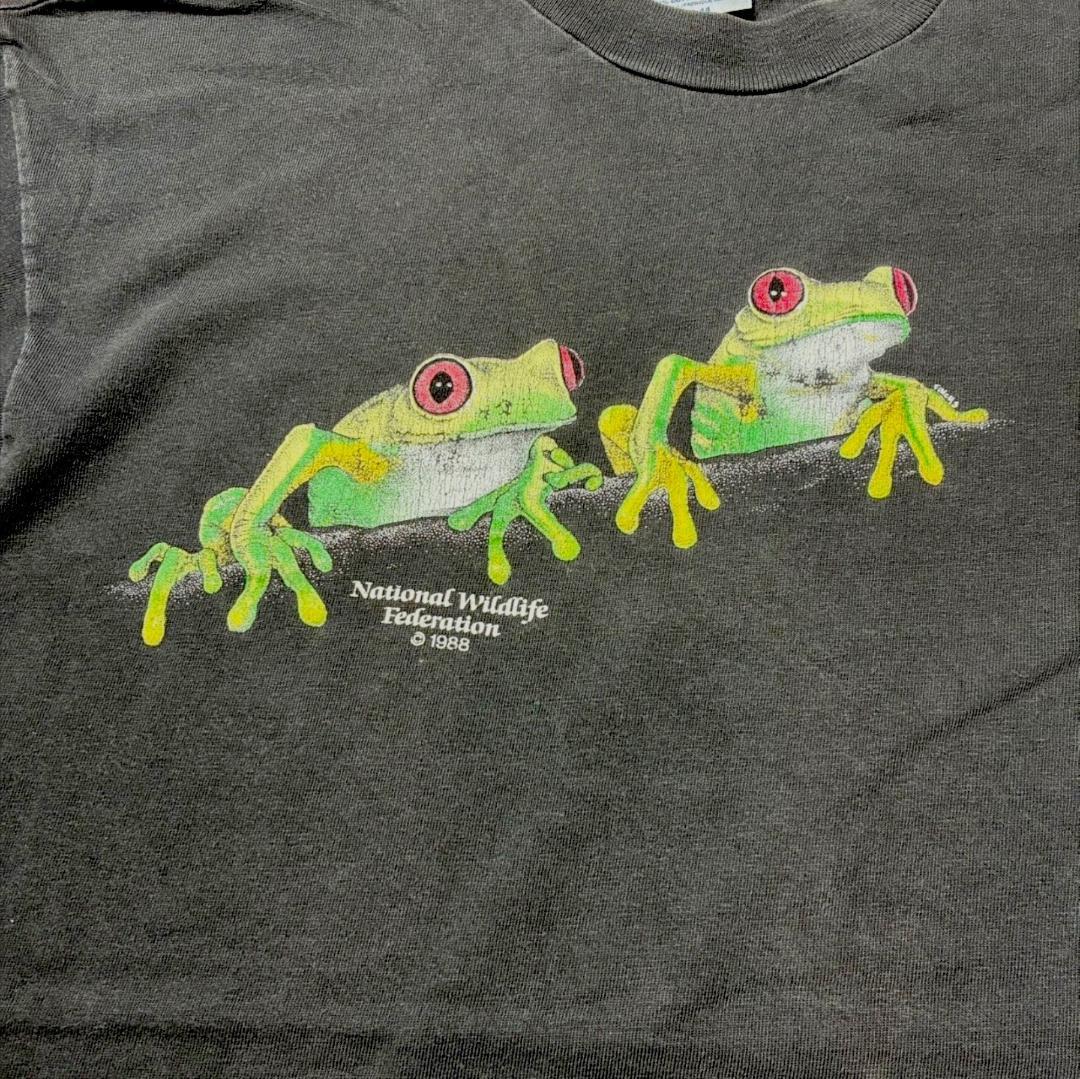 80s national wildlife federation カエル アニマルT Hane USA製 ブラック L a-u-2505-077