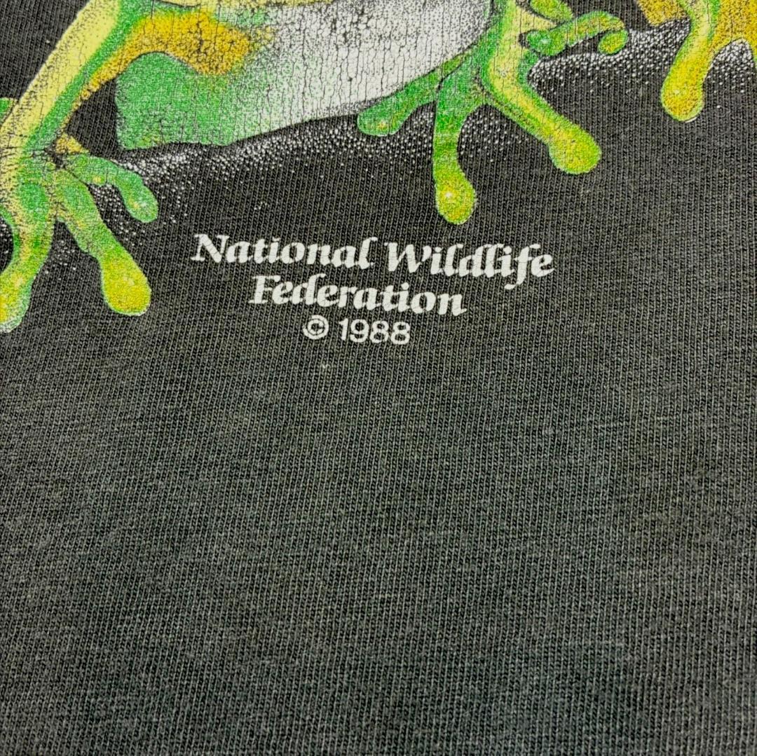 80s national wildlife federation カエル アニマルT Hane USA製 ブラック L a-u-2505-077