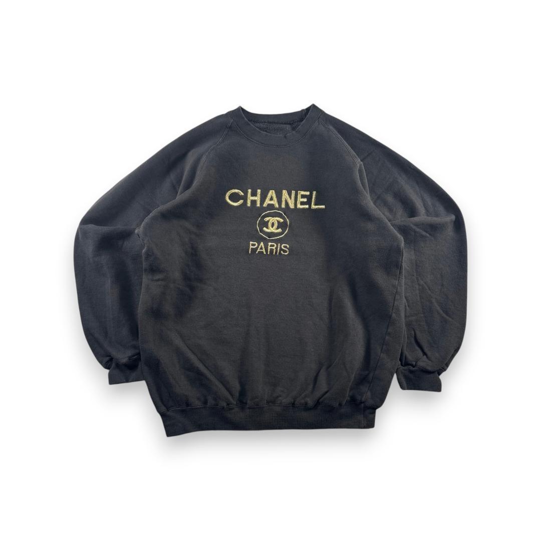 超 90s シャネル CHANEL スウェット トレーナー 黒 刺繍 sw-2603-010