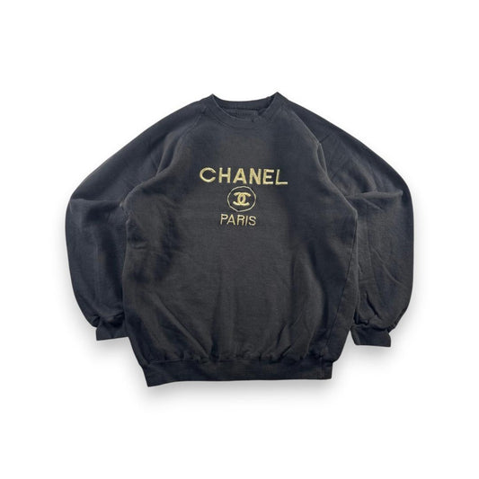 超 90s シャネル CHANEL スウェット トレーナー 黒 刺繍 sw-2603-010