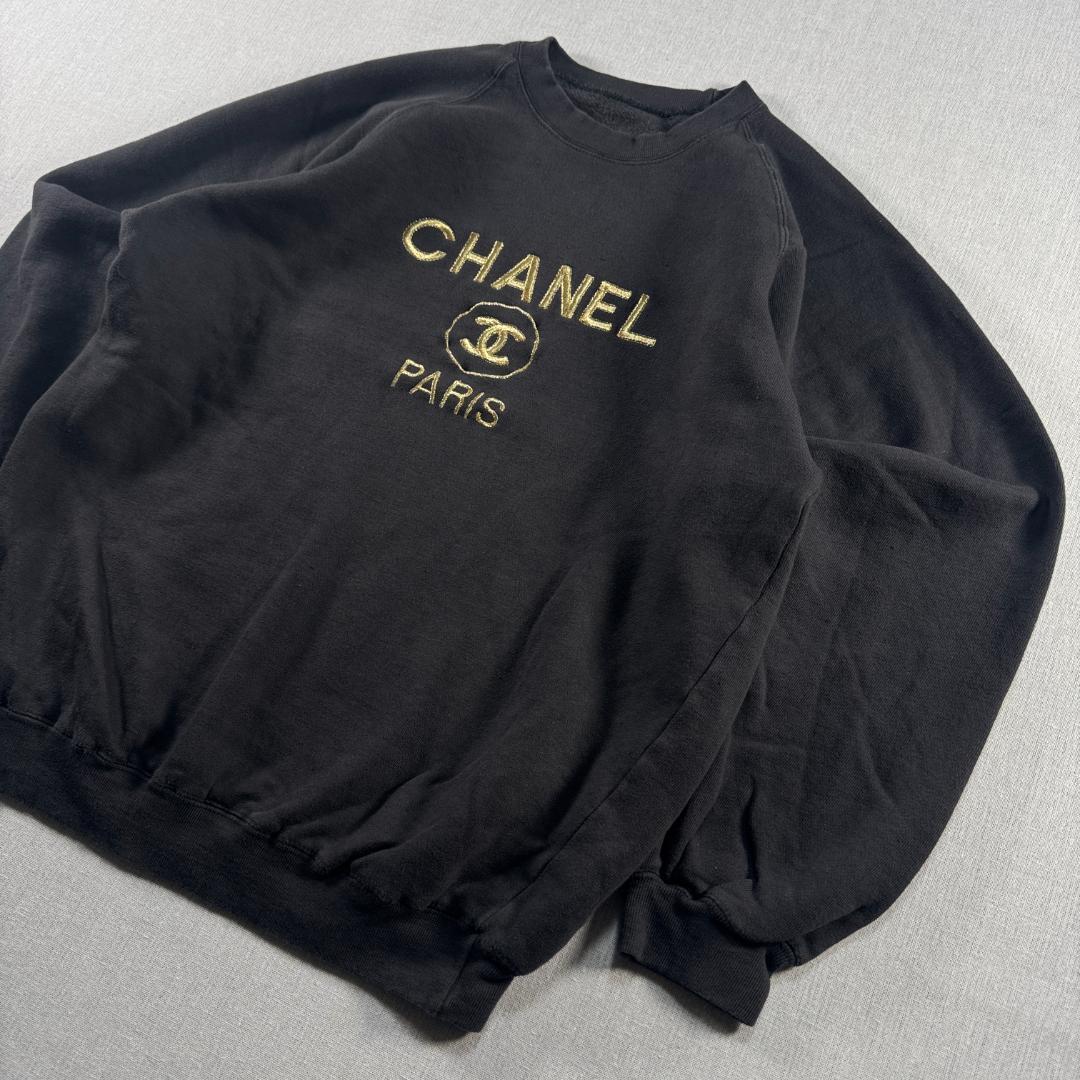 超 90s シャネル CHANEL スウェット トレーナー 黒 刺繍 sw-2603-010