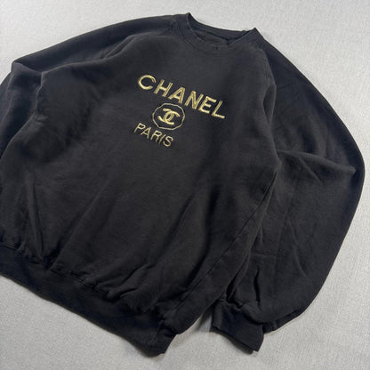 超 90s シャネル CHANEL スウェット トレーナー 黒 刺繍 sw-2603-010