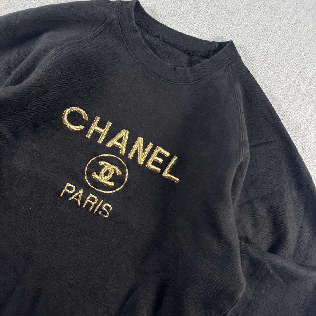 超 90s シャネル CHANEL スウェット トレーナー 黒 刺繍 sw-2603-010